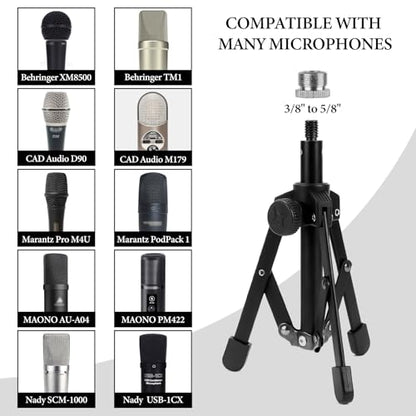 GEEKRIA for Creators Tabletop Tripod Mic Stand, Desktop Mic Stand with Foldable Non-Slip Feet, Compatible with Behringer XM8500, C-1, CAD Audio GXL2200, Marantz Pro MPM-1000, Nady SCM-1000