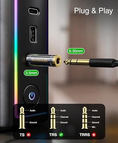BlueRigger 1-Pack 3.5mm to 1/4 Adapter (TRS 1/8 to 1/4 Inch AUX Audio Jack Converter, Gold Plated, Pure Copper, 3.5mm Male to 6.35mm Female) Stereo Headphone Adapter for Guitar Amplifier Piano Phone - size: 3.5MM-6.35MM-ADPT