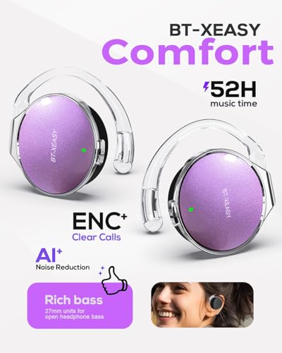 Micool Open Ear Headphones Bluetooth 5.4, Sport On Ear Headphones Wireless, Water-Drop Shaped Noise Cancelling Clip On Headset Bluetooth with Long Battery Life, Comfort Fit 4 Microphones Earphones - color: Lilac&silver&dark