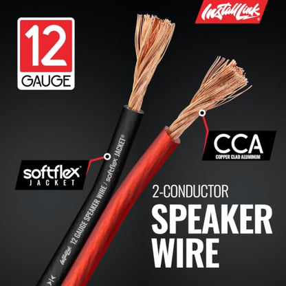 Install Link 12 AWG Gauge Speaker Wire (100 Feet) Car or Home Theater (CCA) | 12/2 Speaker Cable, 2-Conductor, Frosted Red/Black, Easy Strip, Polarity ID, for Car Audio & Home Stereo - color: Frosted Red/Black
