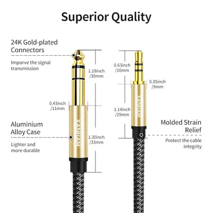 3.5mm to 1/4 Stereo Audio Cable 6.6 Feet /2M, 1/8" to 6.35mm 1/4" TRS Male Aux Cord Double Shielded with Braiding for Guitar, Amplifiers, PC, Home Theater, Speaker, etc. - size: 6.6 Feet