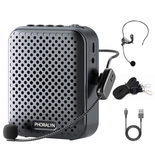 Voice Amplifier for Teachers with 2 Microphones, Portable Voice Amplifier with Headset Microphone, Personal Mini Voice Amplifier for Tour Guides Classroom Speaking Meetings Yoga (Dark Black)