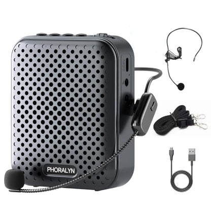 Voice Amplifier for Teachers with 2 Microphones, Portable Voice Amplifier with Headset Microphone, Personal Mini Voice Amplifier for Tour Guides Classroom Speaking Meetings Yoga (Dark Black)