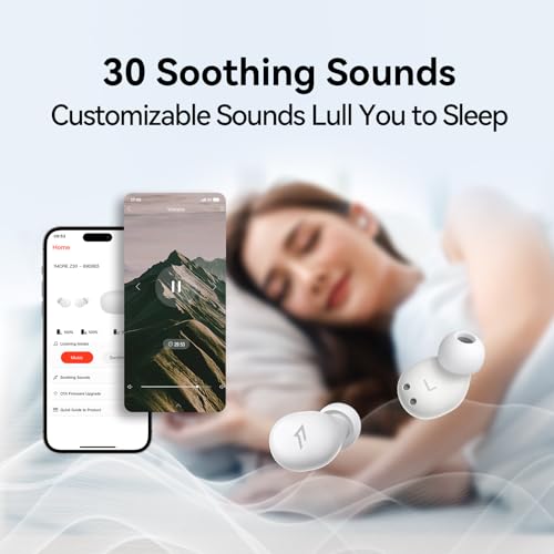 1MORE Noise Cancelling Earbuds for Sleep, Mini Sleep Headphones | Comfortable Noise Blocking Sleep Earbuds for Side Sleepers, Built-in White Noise, 5 Auto-Off Timers,for Night