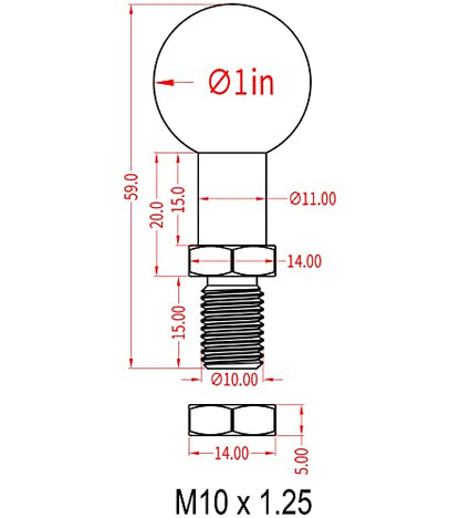 BRCOVAN 2 Pack, 1'' Ball Adapter with M10 x 1.25 x 15 Threaded Post