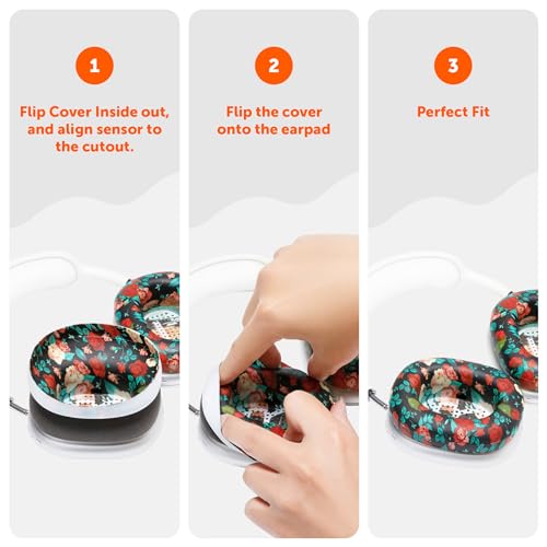 WC SweatZ Max - Patented Silicone Sweat Covers for AirPods Max 1 | Made by Wicked Cushions | (Does Not Fit AirPods Max 2). Sweatproof, Full Earpad Protection | Black Floral - color: Black Floral