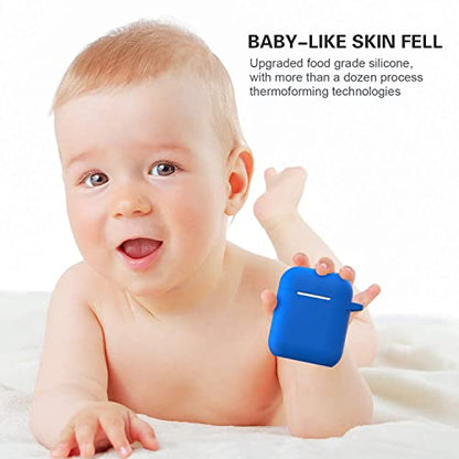 Compatible with AirPods Case Cover, Full Protective Silicone Skin Dust-Proof Designed for Apple AirPods 1st 2nd Generation with Keychain, Front LED Visible, Blue - color: C-Blue