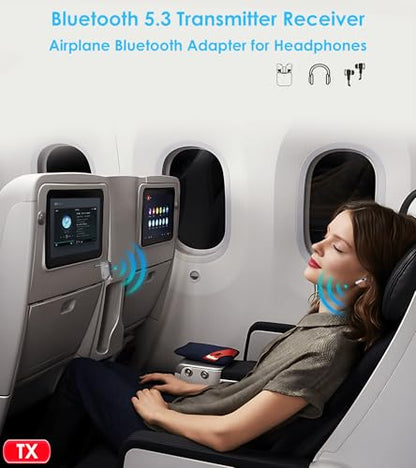 Airplane Bluetooth Adapter for AirPods Headphones AUX Adapter | Bluetooth Transmitter for TV/PC/Gym, AUX Bluetooth Receiver for Home Stereo/Car Handsfree Call, KAIY Transmitter Receiver