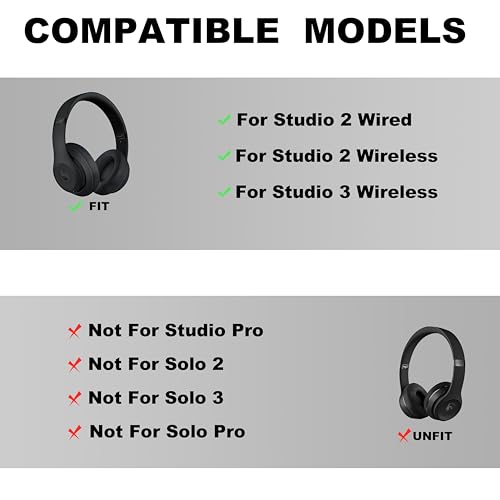Studio 3 Headband Replacement - Durable & Comfortable Cushion, Compatible with Studio 3 Wireless(A1914) & Studio 2 Wired/Wireless (B0500/B0501) Headphones (Studio 3-Matte Black) - color: Studio 3-Matte Black