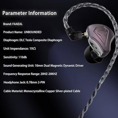 FAAEAL 컴포지트 다이어프램 인이어 모니터 헤드폰, HiFi 유선 이어버드, QDC-2PIN 탈착식 실버 도금 IEM 케이블 KZ ZSN ZS10 PRO TRN MT1 헤드폰 3.5mm 1.3m(4피트) 호환