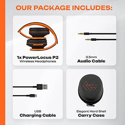 PowerLocus Bluetooth Over-Ear Headphones, Wireless Stereo Foldable Headphones Wireless and Wired Headsets with Built-in Mic, Micro SD/TF, FM for iPhone/Samsung/iPad/PC (Black/Orange) - color: Black/Orange