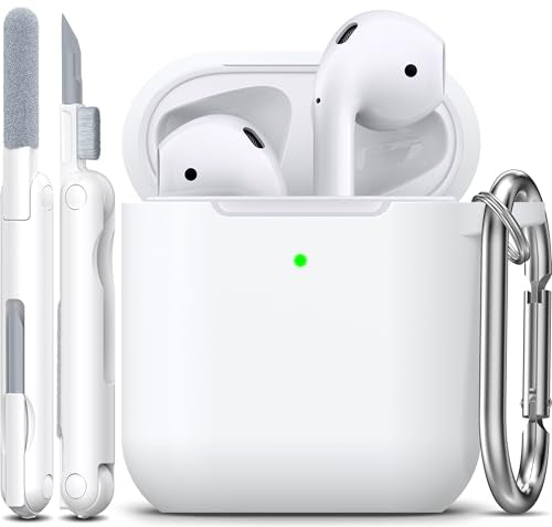 R-fun for AirPods 2nd/1st Case Silicone Cover, White | Compatible with Apple AirPods 2nd/1st (2019/2016) Generation with Keychain & Cleaner Kit, Wireless Charging Compatible - color: E1-White