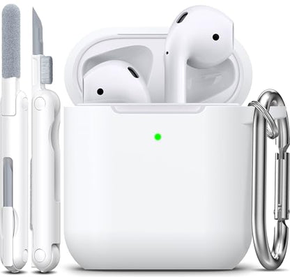 R-fun for AirPods 2nd/1st Case Silicone Cover, White | Compatible with Apple AirPods 2nd/1st (2019/2016) Generation with Keychain & Cleaner Kit, Wireless Charging Compatible - color: E1-White
