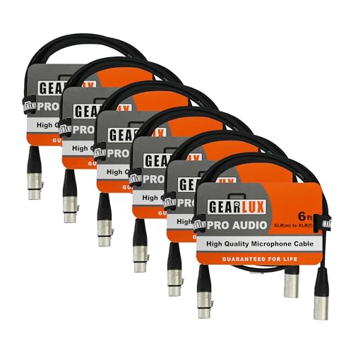 Gearlux XLR Microphone Cable, Fully Balanced, Male to Female, 6 Feet - 6 Pack - size: 6 Ft, style: 6 Pack