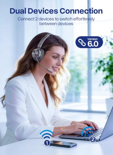 Trucker Bluetooth Headset, Wireless Headset with Microphone | USB Dongle, On Ear Bluetooth Headphones with AI Noise Cancelling 50H Playback Mute Button for Truck Driver Office Work, Ash - color: Ash