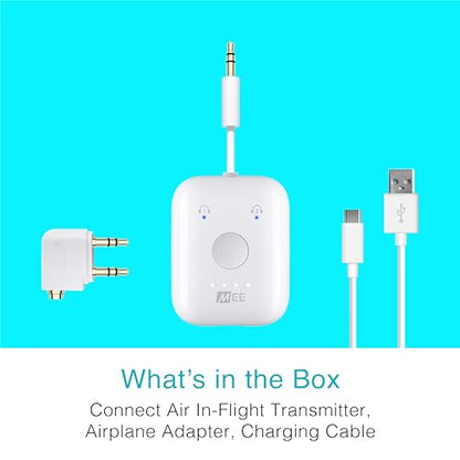 MEE Audio Connect Air in-Flight Bluetooth Wireless Audio Transmitter, with Extra Dual 3.5mm Jack AUX Adapter, for up to 2 AirPods/Other Headphones; Works with All 3.5mm Aux Jacks, White - color: White, style: Connect Air Bundle