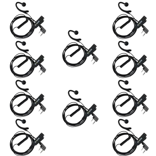 Retevis Walkie Talkie Headset with Mic, for RT22/RT68/RT21/H777 | G-Type, Big PTT, 2 Pin, Compatible with Baofeng 888S, Pxton, Kenwood Walkie Talkie, Walkie Talkie Earpiece(10 Pack) - style: G Shape Earhook