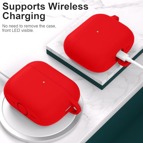 for AirPods Pro 3 Case Cover, Protective Soft Silicone with Keychain Cleaning Pen for Women Men for Apple AirPods Pro 3rd Generation Case(2025), Front LED Visible, Red - color: C-Red