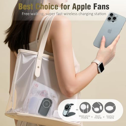 3 in 1 Folding Charging Station for iPhone 16e/16/15/14/13/12 Compatible with Apple Watch 10/9/8/7/6/5/4/3 Ultra,Wireless Charging Station for Airpods/4/3 pro - color: Grey