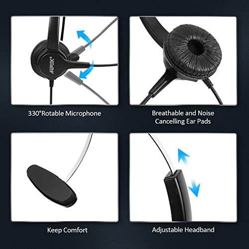 AGPTEK® Hands-Free Call Center Noise Cancelling Corded Headset | with Microphone, Monaural Headset Headphone for Desk Telephone, with 4-Pin RJ9 Crystal Head - size: Monaural Headset