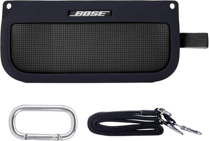 co2CREA Soft Silicone Case Replacement for Bose SoundLink Flex Bluetooth Portable Speaker (Silicone Case, Black Case) | Adjustable Shoulder Strap, Crossbody Carrying, Aluminum Carabiner, Lightweight - color: Black Case