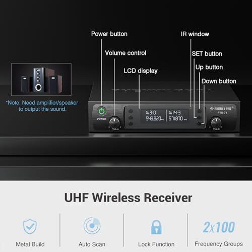 Phenyx Pro Dual UHF Auto Scan Handheld Wireless Microphone System PTU-71-2H | 2 Dynamic Mics, 2 x 100 Frequencies, 328 ft Range, Live Vocals, Karaoke Events, Worship Services