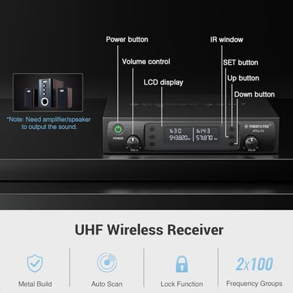 Phenyx Pro Dual UHF Auto Scan Handheld Wireless Microphone System PTU-71-2H | 2 Dynamic Mics, 2 x 100 Frequencies, 328 ft Range, Live Vocals, Karaoke Events, Worship Services