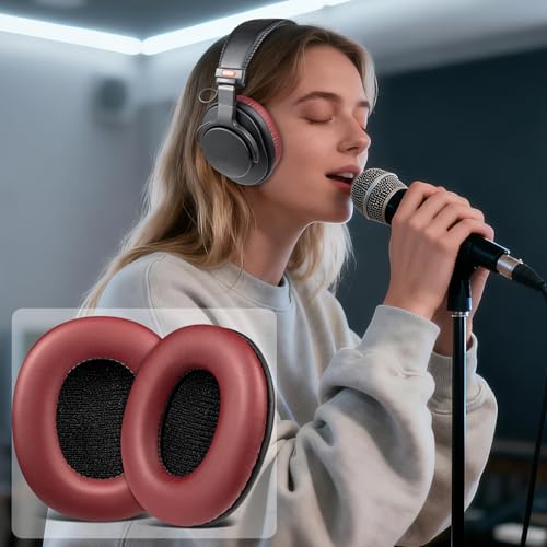 SOULWIT Replacement Earpads for Sony MDR-7506 MDR-V6 MDR-V7 MDR-CD900ST Monitor Headphones, Ear Pads Cushions with Softer Protein Leather, High-Density Foam - Burgundy - color: Burgundy