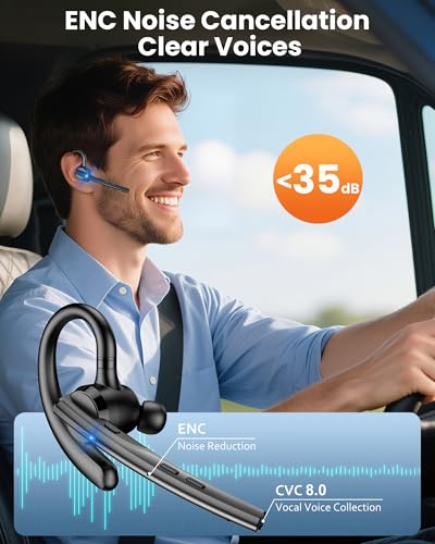 New Bee Bluetooth Headset V5.1 72H Talk Time Dual Mic with Mute Button for Business, Wireless Hand-Free Bluetooth Earpiece with 500mAh Charging Case for Cell Phone Calls Trucker Driver Laptop - color: Matte black, style: M54