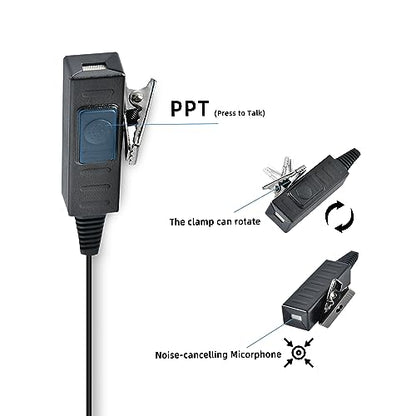 Covert Acoustic Tube Earpiece - for 2 Way Radios,Big MIC and PTT Surveillance Kit Headset,2-pin Plug Output 2-Wire Eartips, Compatible with Kenwood Walkie Talkie
