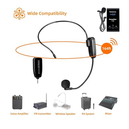 Retekess TT123 Wireless Microphone Headset,2.4G Wireless Mic System,164ft,Headset and Handheld 2 in 1,for Tour Guide,System,Voice Amplifier,Window Speaker,PA System(Incompatible Phone,Laptop)
