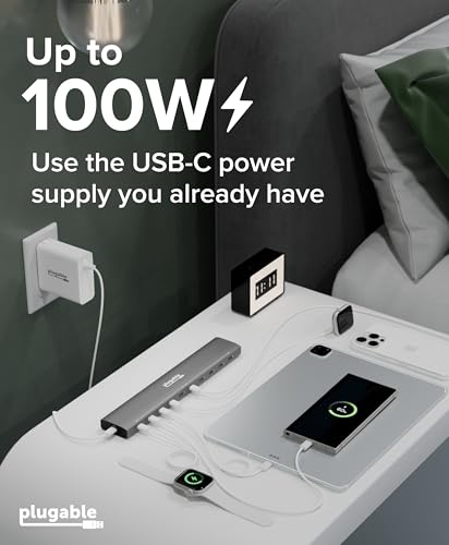 Plugable 10 Port USB C Charging Station, Up to 100W Charger for Multiple Devices with Priority Charging, Desktop Power Hub for USBC Devices Including Laptops Phones Tablets Earbuds and More (PS-10CC)