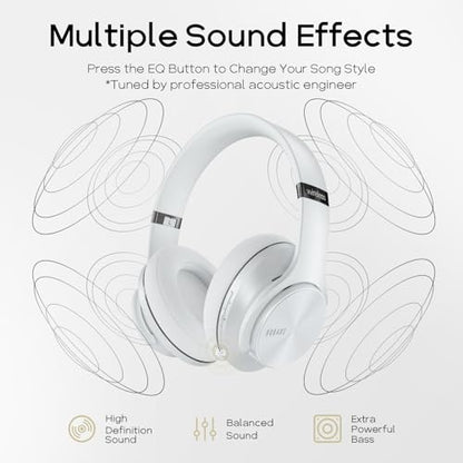 DOQAUS Bluetooth Headphones Over Ear, 90H Playtime, 3EQ Mode, with ENC Mic | Hifi Stereo Sound, Lightweight, Headphones Wireless with Soft Memory Foam Earpads, Deep Bass for Home Office Cellphone PC - color: White