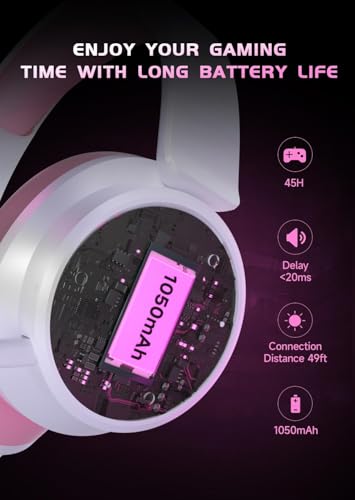 RYR Wireless Gaming Headset for Xbox Series X|S, Xbox One, White-PinkWhite | Bluetooth 5.3, 3D Surround Sound, Rotatable Earmuffs, Gaming Headphones with Noise Canceling Microphones - color: Pinkwhite