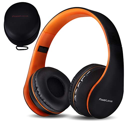 PowerLocus Wireless Bluetooth Over-Ear Stereo Foldable Headphones, Wired Headsets Rechargeable with Built-in Microphone for iPhone, Samsung, LG, iPad (Orange) - color: Orange