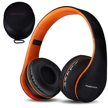 PowerLocus Wireless Bluetooth Over-Ear Stereo Foldable Headphones, Wired Headsets Rechargeable with Built-in Microphone for iPhone, Samsung, LG, iPad (Orange) - color: Orange