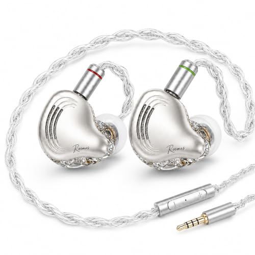Rosmas Wired Earbuds with Mic, HiFi IEM Earphones SM10 Pro 5-Driver Hybrid in-Ear Monitors, 4BA+1DD Hybrid Driver System, Detachable 2-Pin Cable, 3.5mm Gaming Earphones for Music, Calls and PC - color: silver&3.5mm
