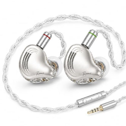 Rosmas Wired Earbuds with Mic, HiFi IEM Earphones SM10 Pro 5-Driver Hybrid in-Ear Monitors, 4BA+1DD Hybrid Driver System, Detachable 2-Pin Cable, 3.5mm Gaming Earphones for Music, Calls and PC - color: silver&3.5mm