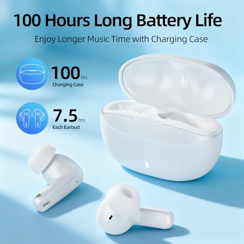 Wireless Earbuds, 100H Bluetooth 5.4 Headphones, ENC+ ANC Noise Cancelling Touch Control True Wireless Bluetooth Ear Buds,Stereo Deep Bass Bluetooth Headset for Sports/Workout/Gym(White) - color: White