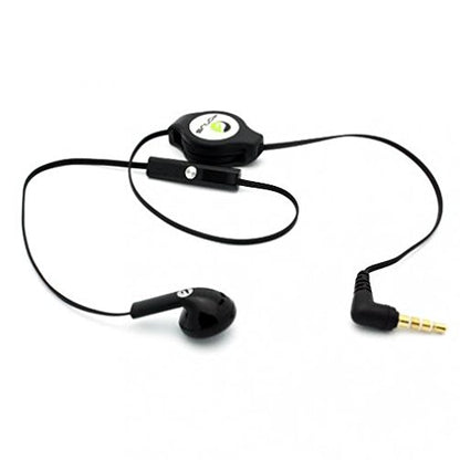 Retractable Headset Mono Hands-Free Earphone w Mic Single Earbud Headphone Wired [3.5mm] [Black] for Motorola Moto G4 - Motorola Moto G5 Plus (XT1687)