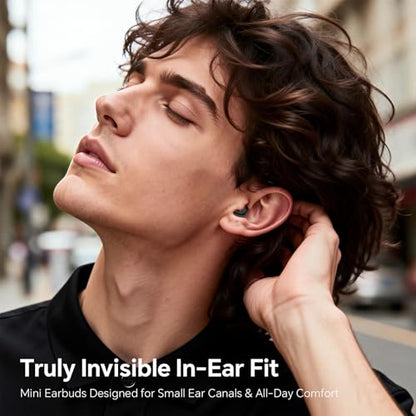 Xmenha Flat Sleep Mini Invisible Small Tiny Earbuds Wireless Bluetooth Ear Buds for Sleeping Headphones Micro Smallest Discreet Sleep Earbuds Earphones for Side Sleepers, Small Ears Canals Women, Work - color: Black