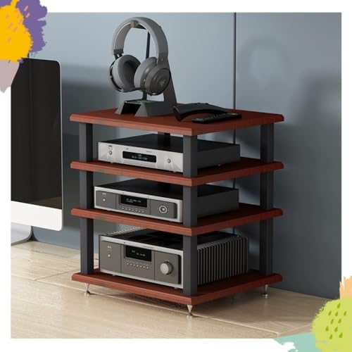 Desktop Audio Rack Stereo Cabinet 2 3 4 Tier AV Media Stand Desktop Amplifier Audio Rack for Home Theater，Office，Gaming Room(Teak,4-Tier) - color: Teak, size: 4-Tier