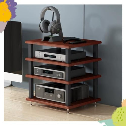 Desktop Audio Rack Stereo Cabinet 2 3 4 Tier AV Media Stand Desktop Amplifier Audio Rack for Home Theater，Office，Gaming Room(Teak,4-Tier) - color: Teak, size: 4-Tier