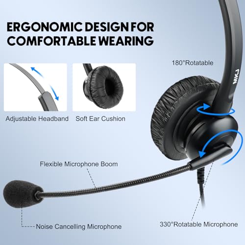 MKJ Headset for Cisco Phones Dual Ear Landline Headset with Noise Cancelling Microphone for Cisco Telephone CP-7821 7841 7941G 7942G 7945G 7960 7961G 7962G 7965G 7971G 7975G 8841 8865 9971 - color: Basic Duo Headset