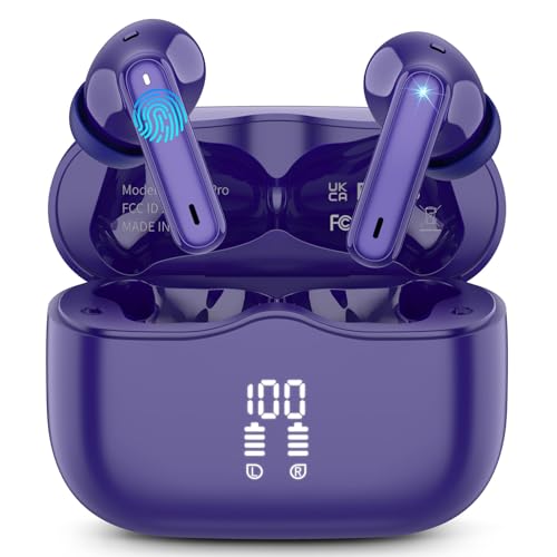 Wireless Earbuds, Bluetooth 5.4 Headphones in Ear with HiFi Stereo Deep Bass, 4 ENC Noise Cancelling Mic Wireless Earphones 40H, in-Ear Earbud Bluetooth Dual LED Display IP7 Waterproof, Pure-Blue - color: Blue
