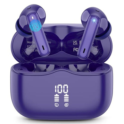 Wireless Earbuds, Bluetooth 5.4 Headphones in Ear with HiFi Stereo Deep Bass, 4 ENC Noise Cancelling Mic Wireless Earphones 40H, in-Ear Earbud Bluetooth Dual LED Display IP7 Waterproof, Pure-Blue - color: Blue