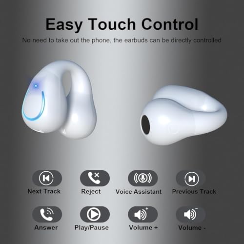 Open Ear Headphones Bone Conduction Headphones Clip On Earbuds Bluetooth 5.3 Wireless Earphones with LED Power Display Charging Case IPX7 Waterproof Sports for Workout Driving Walking 87