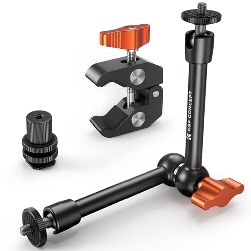 K&F CONCEPT 9.8" Magic Arm Clamp with Cold Shoes | 360° Ball Heads Camera Arm Mount for Monitor/Flash/Microphone/DSLR Camera, MS32 - style: 9.8" with cold shoes