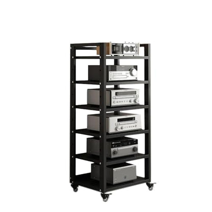 6 Tier Audio Rack Tower, CD Record Player Stereo Receiver AV Equipment Cabinet Display Rack, Weight Capacity 661 lbs, with Adjustable Wooden Shelves for Home (6 Tier Black) - size: 6 Tier Black