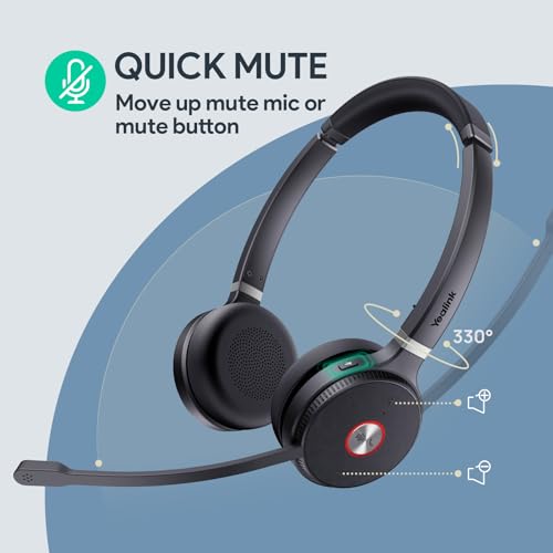 Yealink WH62 Dual Wireless DECT Headset for IP Phone & PC, Teams & Zoom | 525ft Long Range, Quick Mute, Noise Canceling Microphone, Call Control, 14H Battery for Home Office Call Center - style: WH62 Dual-ear